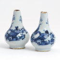 Pair Of Miniature Blue And White Bottle Vases