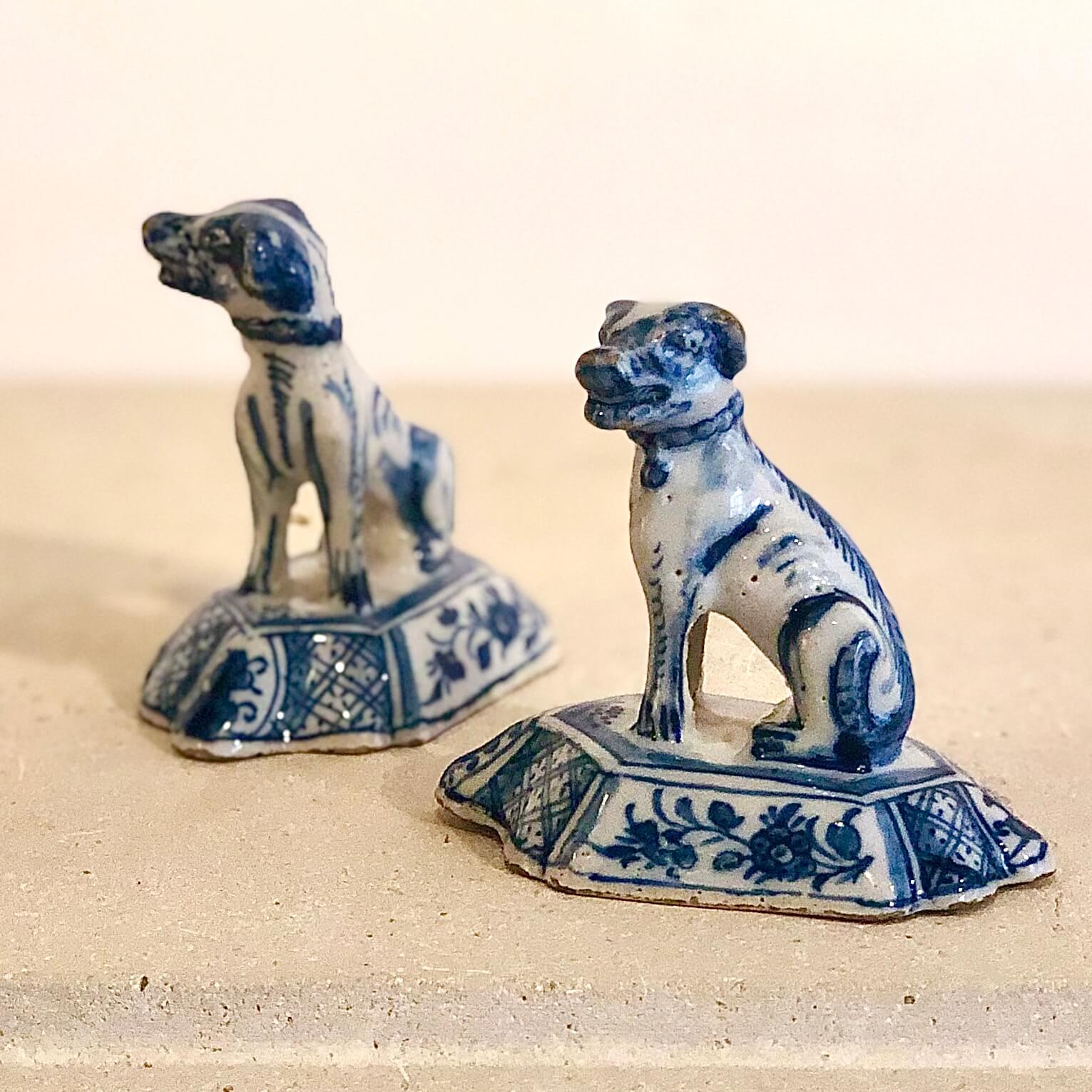 Delftware dog figures