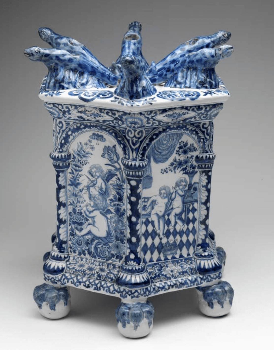 Bloemenhouder Delfts aardewerk De Grieksche A blauw wit