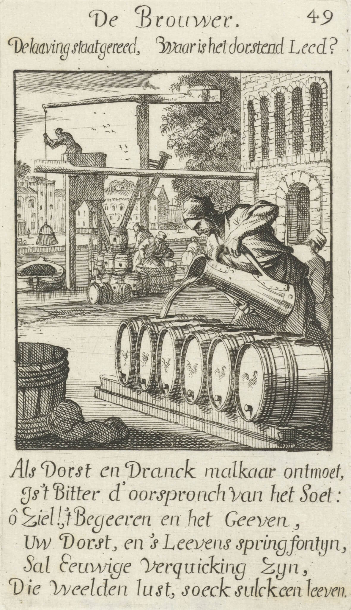 Etching of a beer brewer by Caspar Lyken, 1694