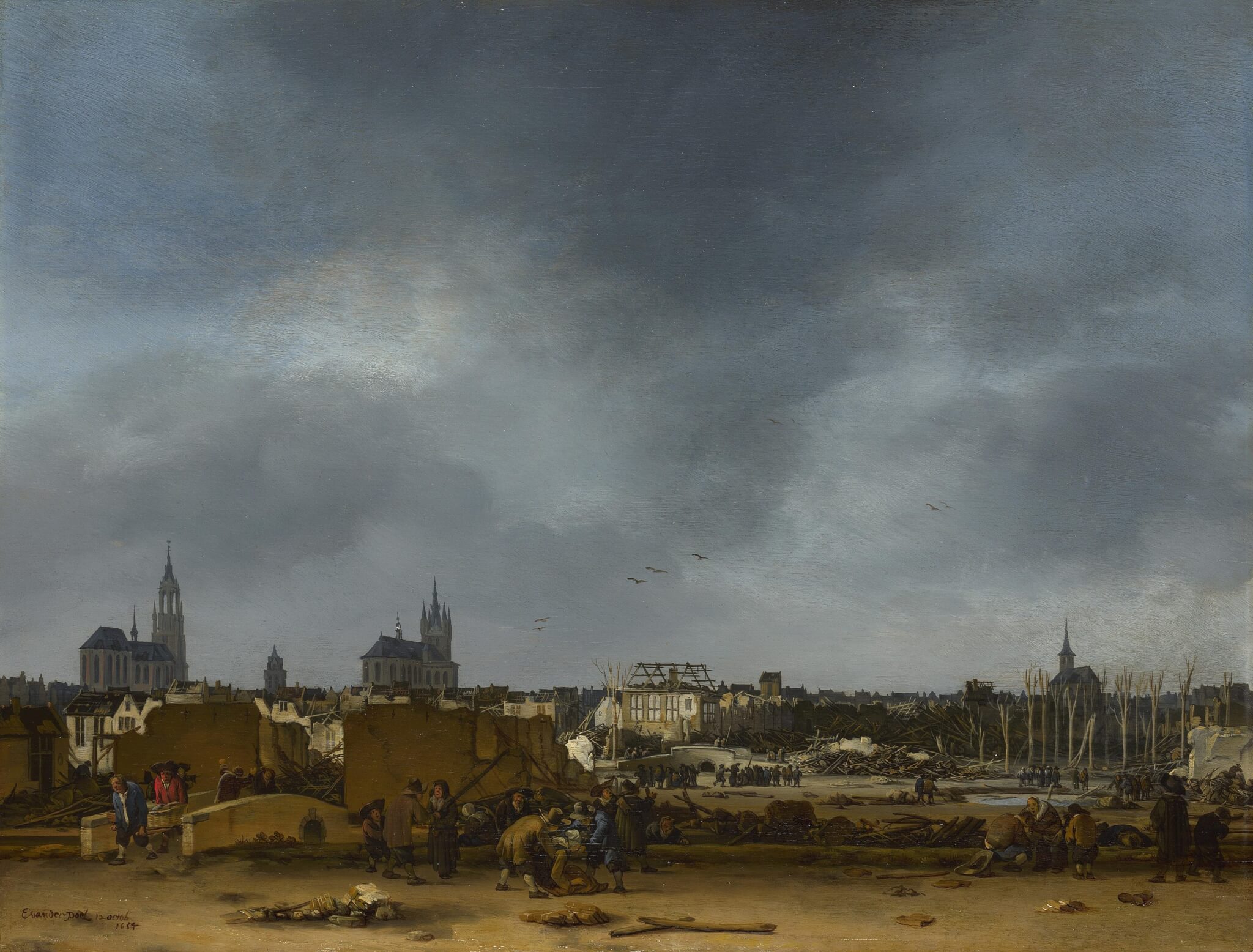Painting of Delft after gunpowder explosion 1654