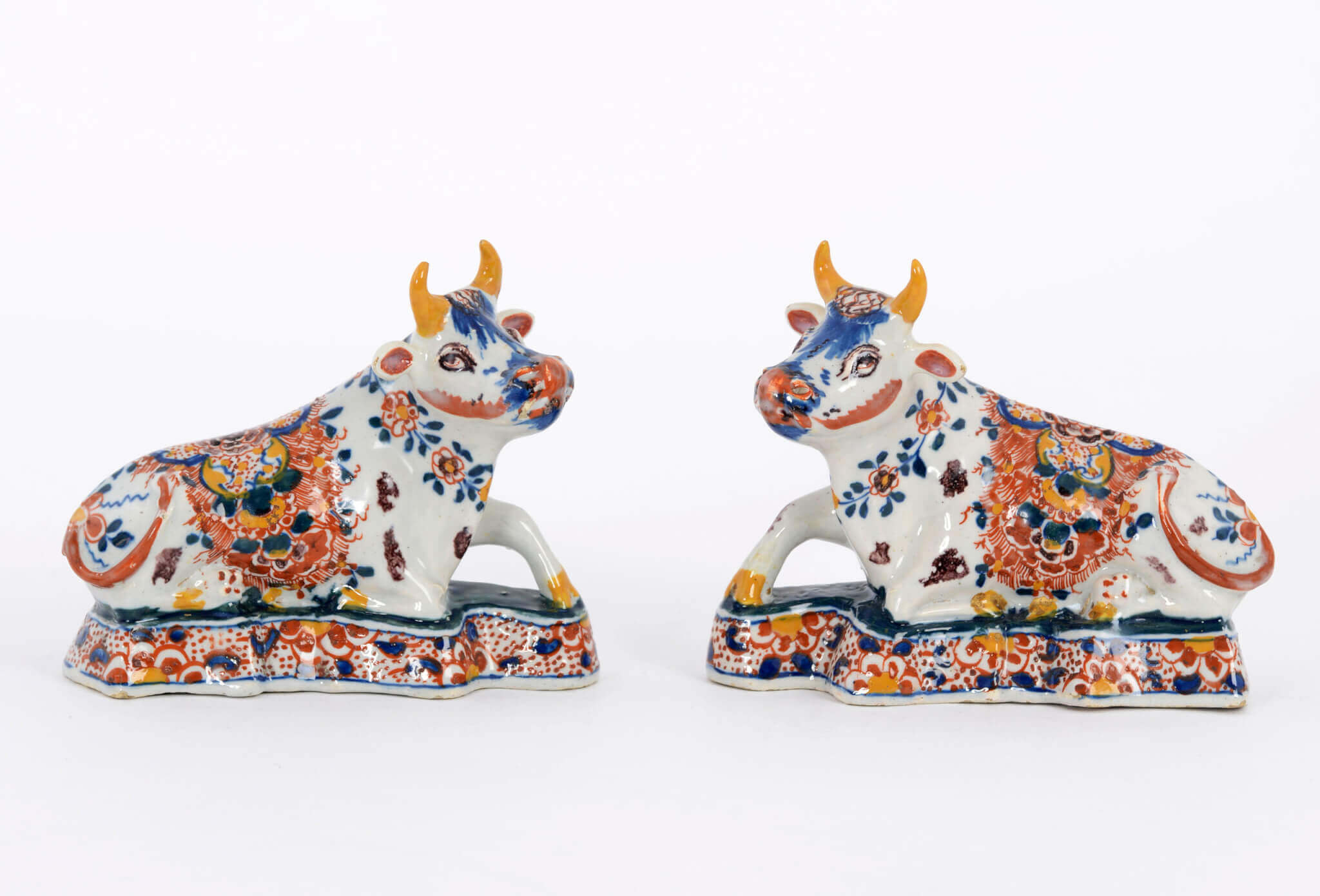 Polychrome recumbent Delftware cows