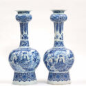 •D2008. Pair Of Blue And White Large Octagonal Bottle Vases