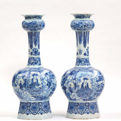 Pair of blue and white octagonal vases