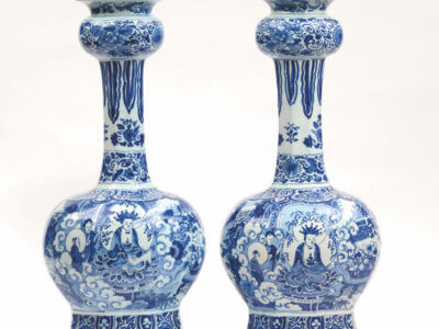 Pair Of Blue And White Octagonal Vases