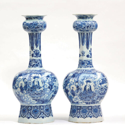 Pair Of Blue And White Octagonal Vases