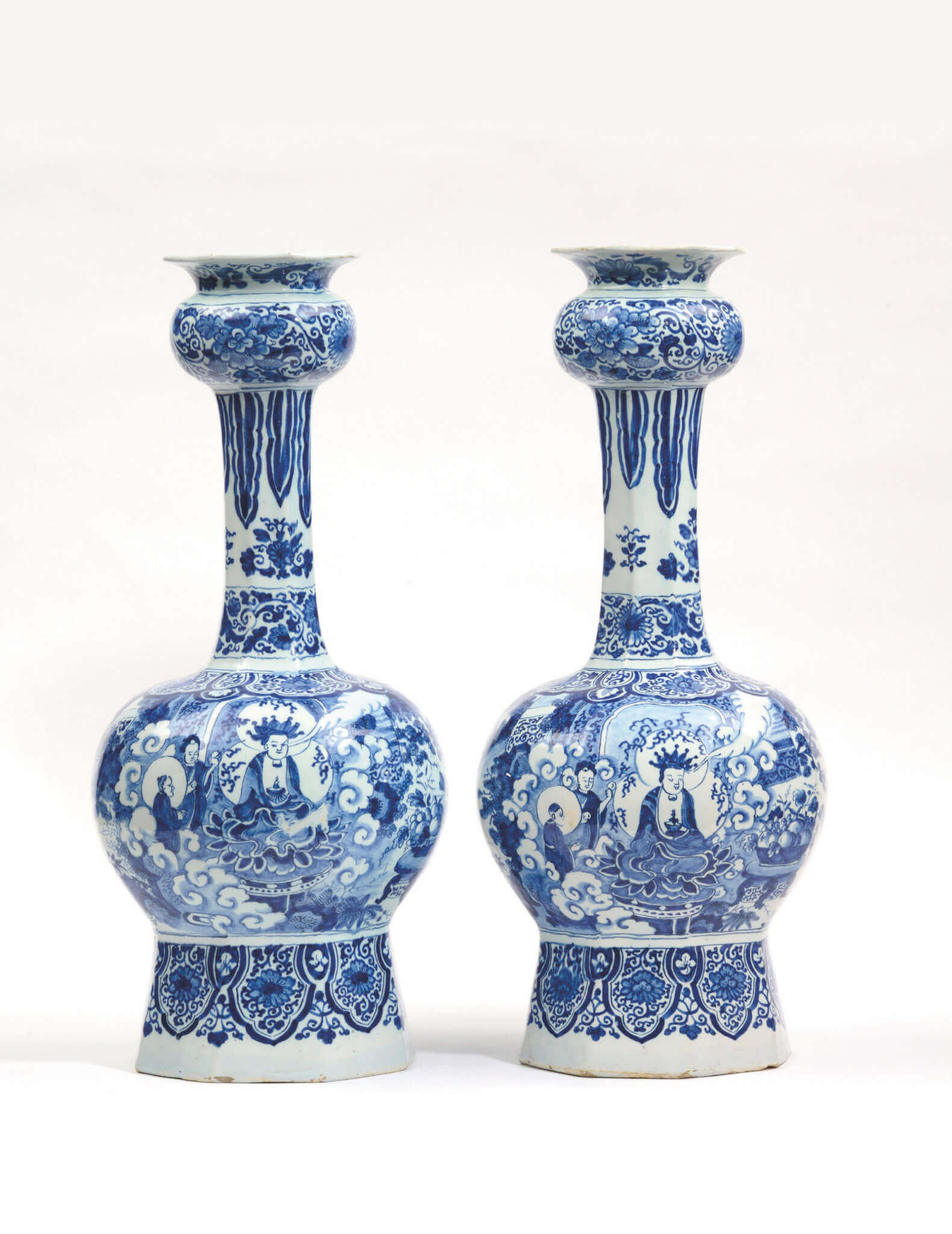 Pair of blue and white octagonal vases