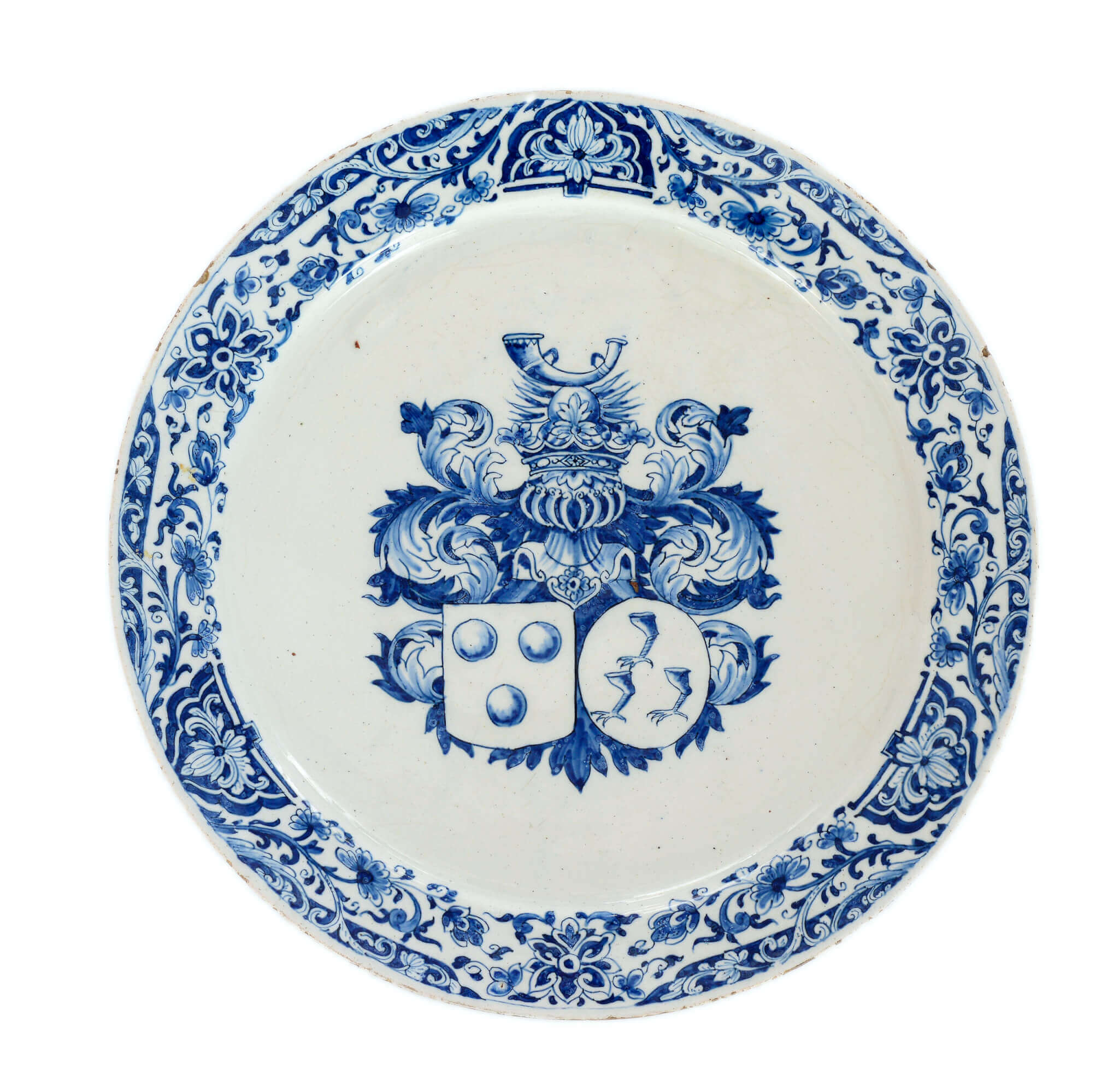 Armorial plate blue and white Delftware