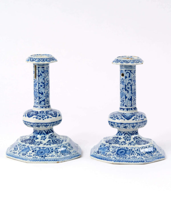 Blue and white Delftware candlesticks