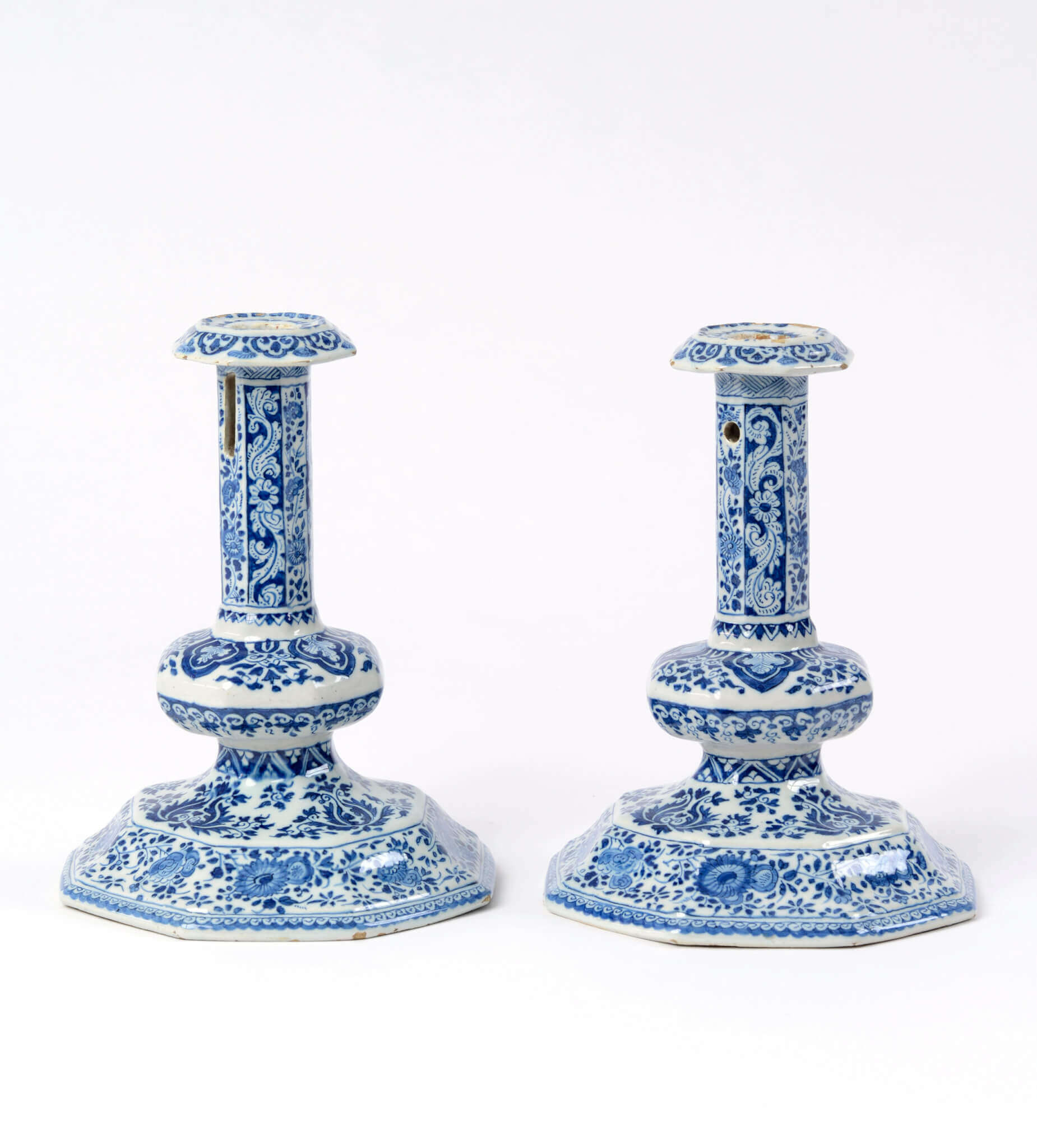 Blue and white Delftware candlesticks