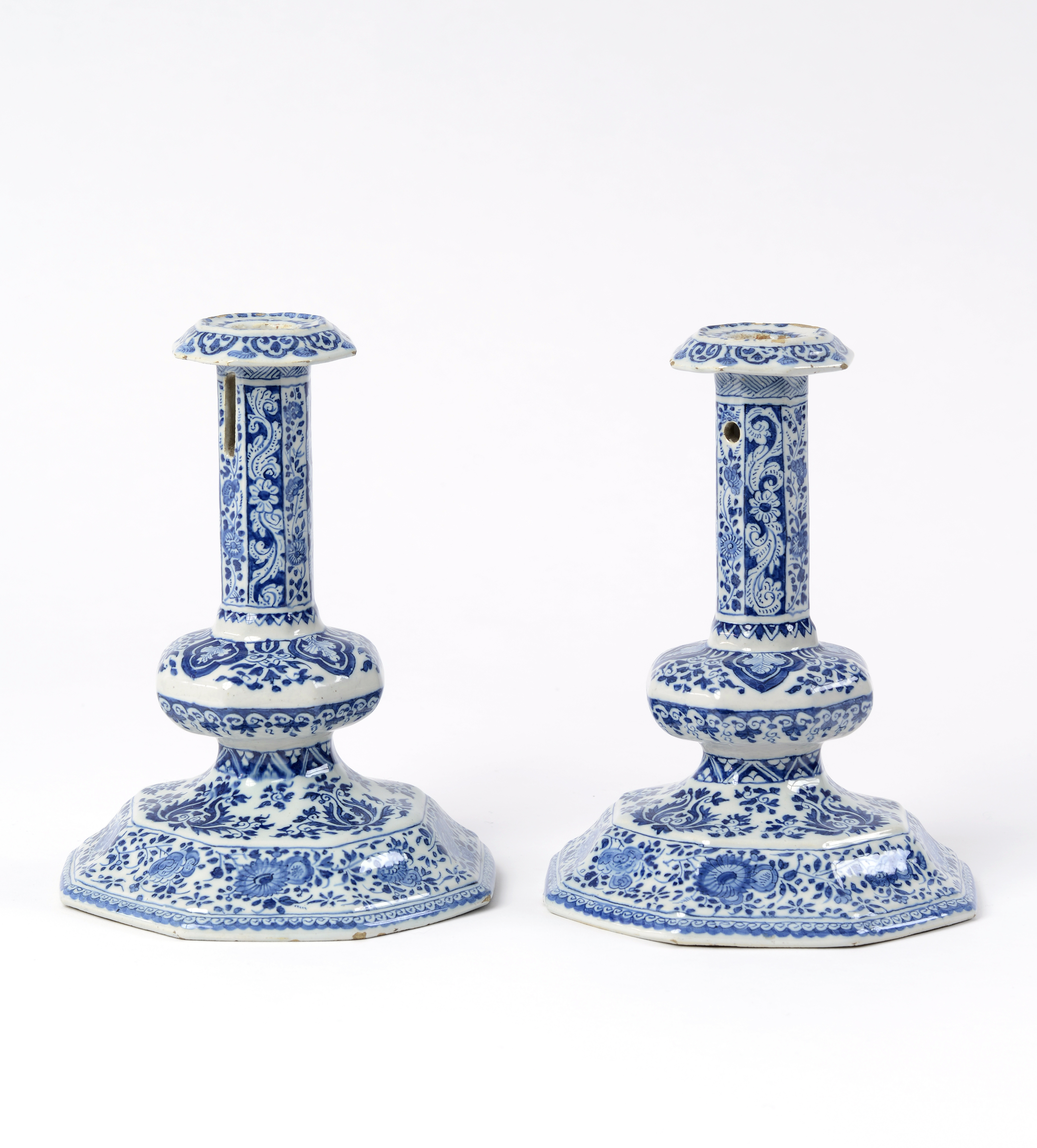 Blue and White Candlesticks Delftware Aronson Antiquairs Amsterdam