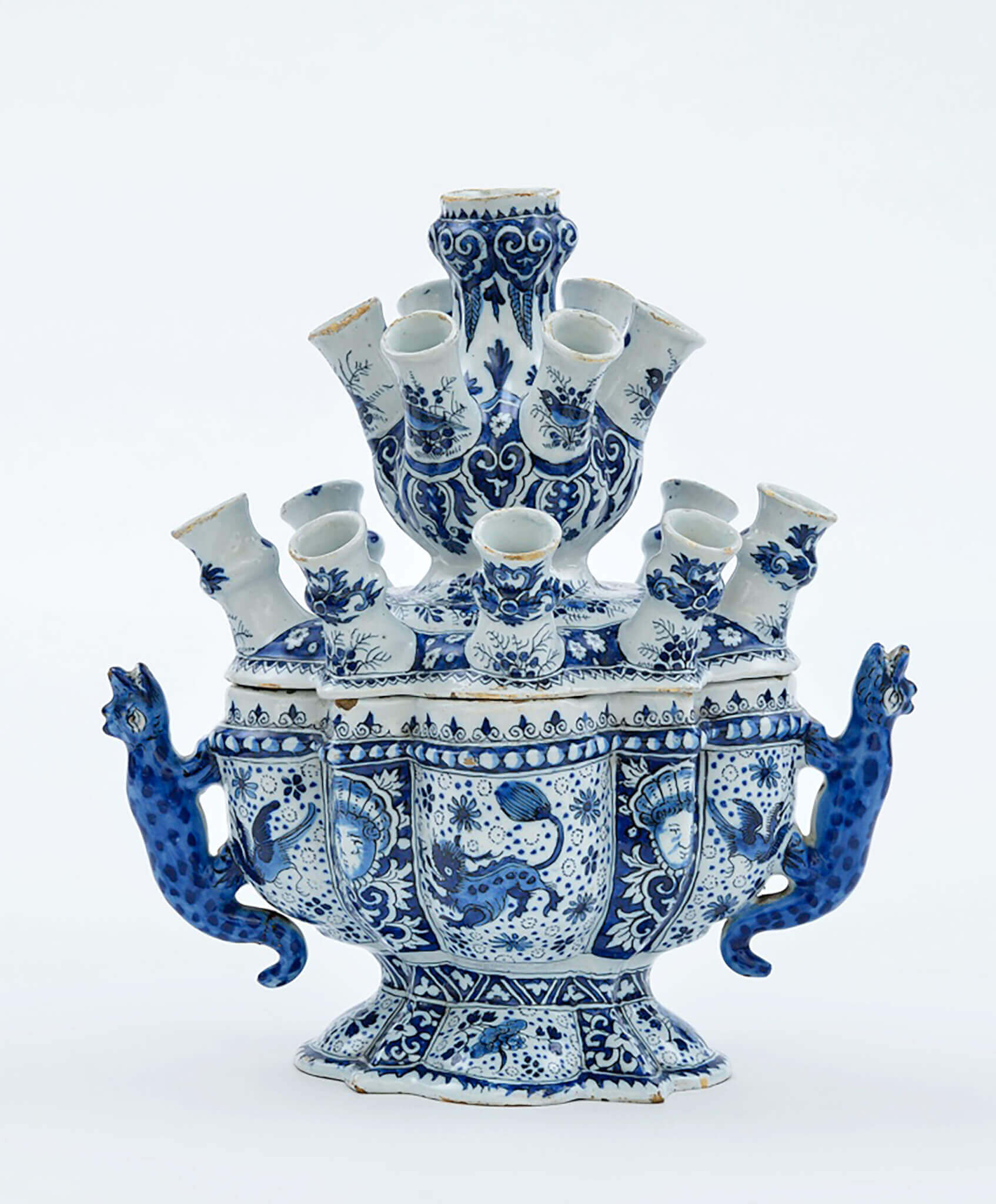 Blue and white Delftware bowl flower vase