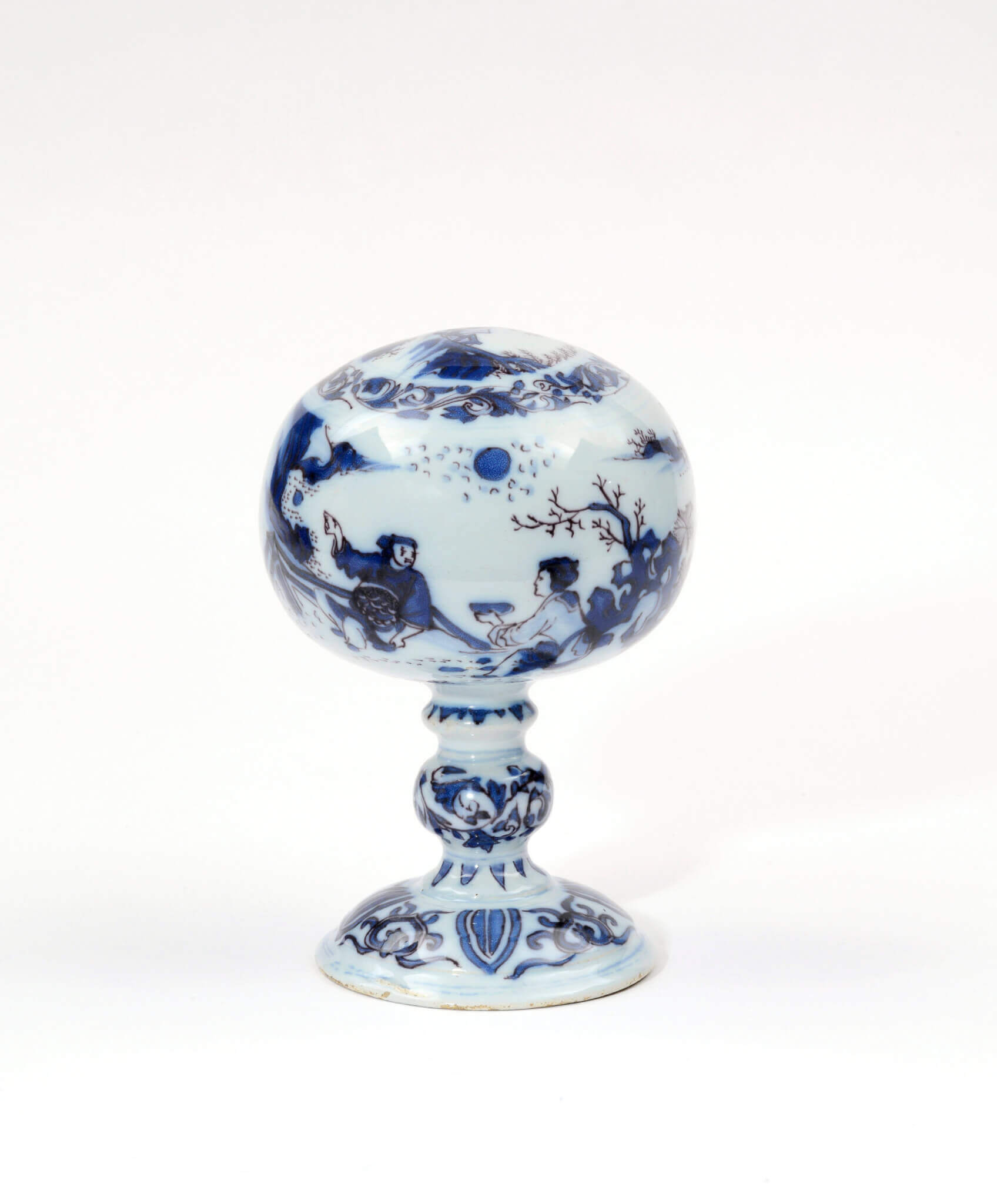 Blue and manganese Delftware wig stand