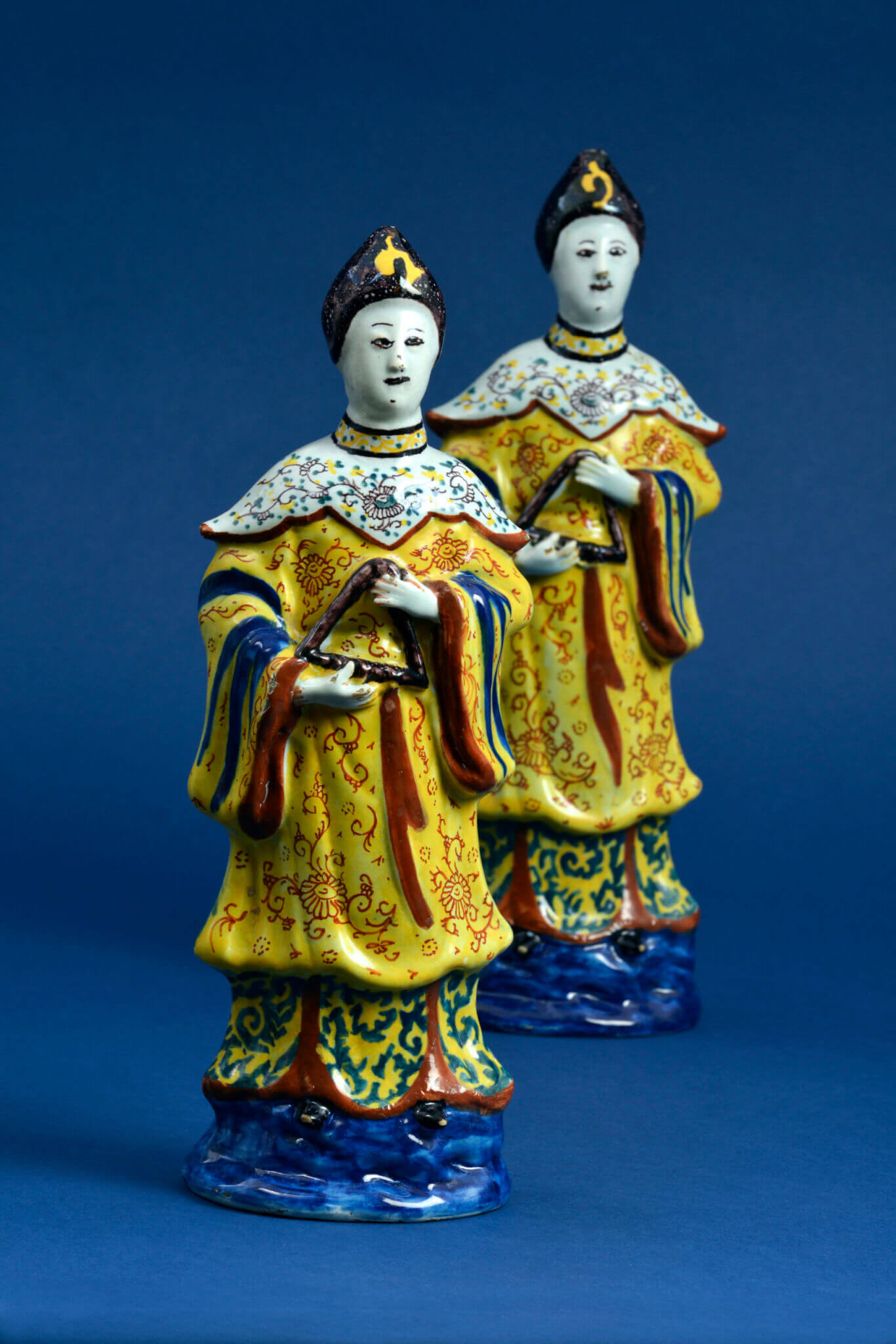 Polychrome Delftware figures of oriental women