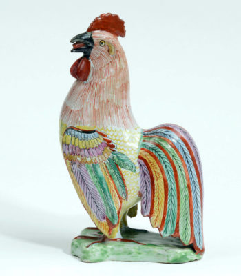 D2025. Polychrome Petit Feu Figure Of A Cockerel