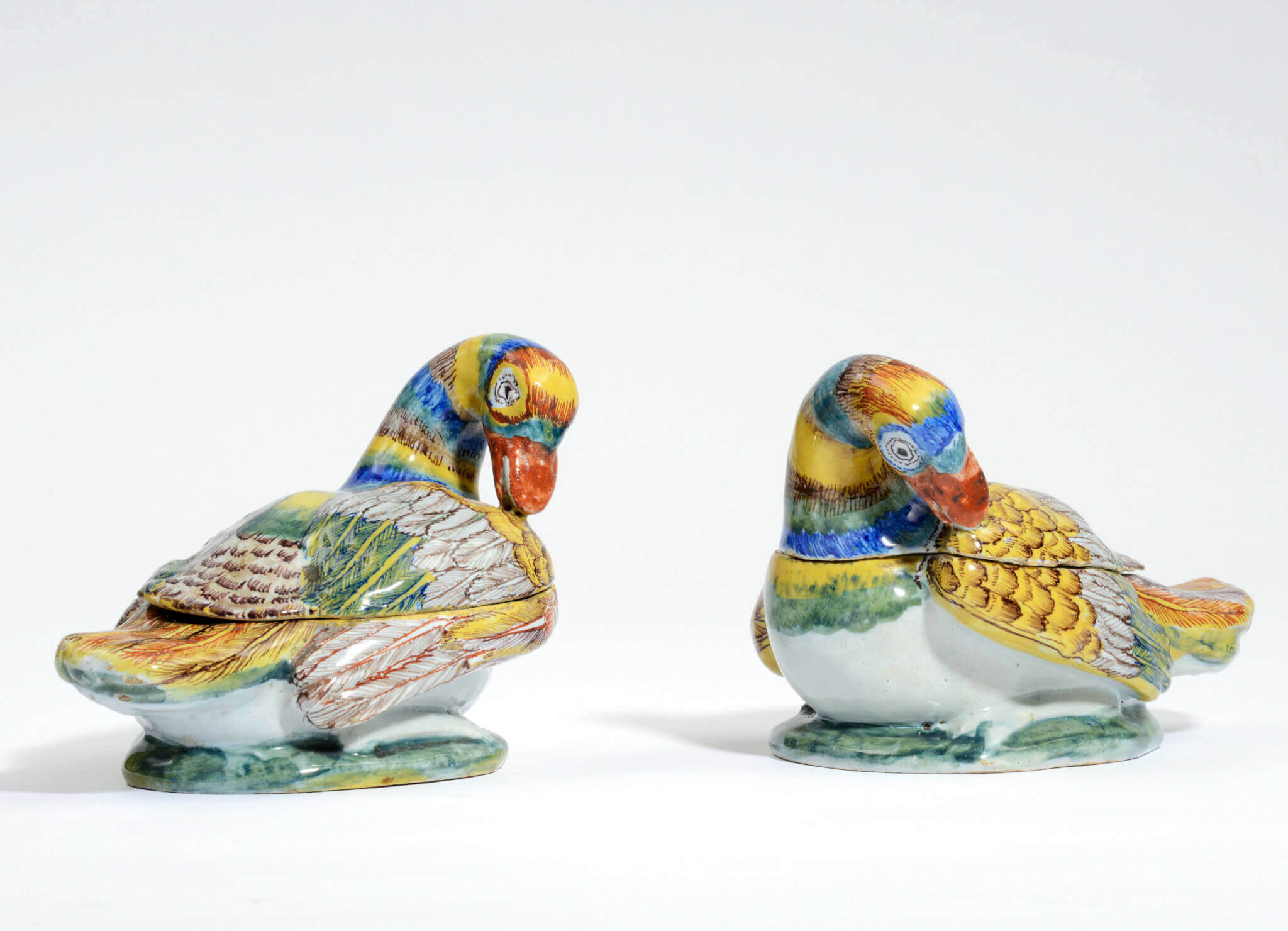 Polychrome Delftware bird tureens