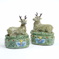 Polychrome Delftware butter tubs stags