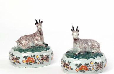 Polychrome Delftware goat butter tubs