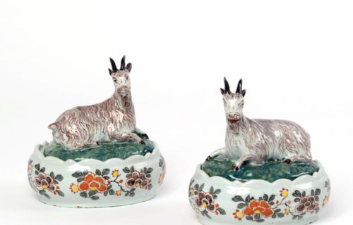 Polychrome Delftware goat butter tubs
