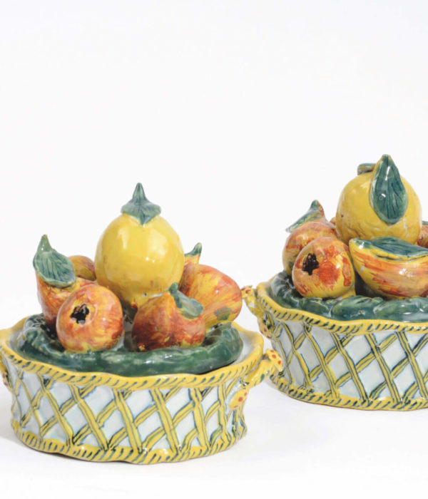 Polychrome Delftware fruit basket tureens