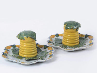 Polychrome Delftware Honey Pots