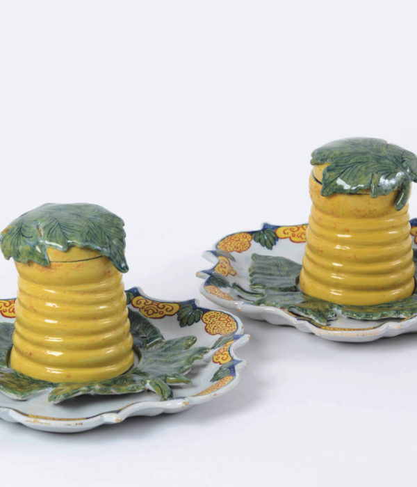 Polychrome Delftware honey pots