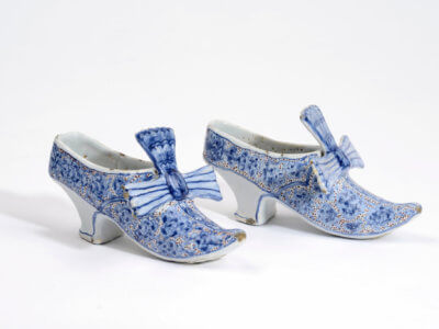 Delftware Polychrome Models Of Shoes Bows