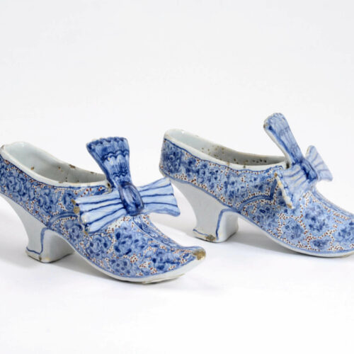 Delftware Polychrome Models Of Shoes Bows