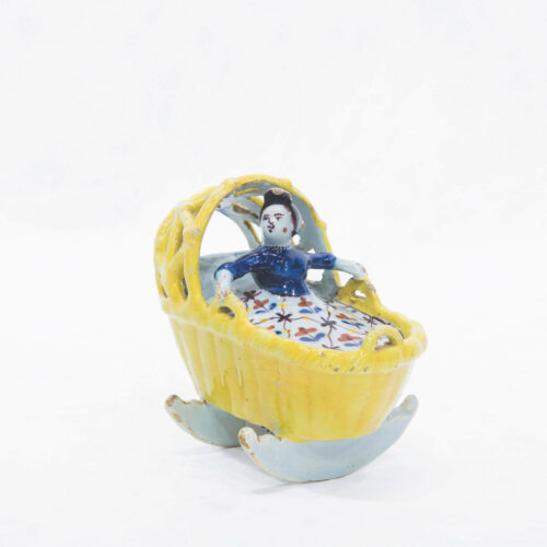 Polychrome Delftware Model Of A Cradle