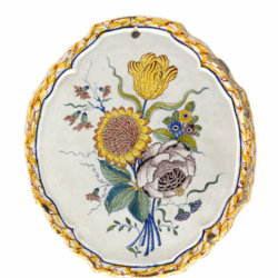 Delftware polychrome plaque bouquet