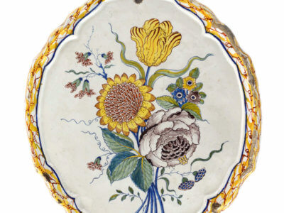Delftware Polychrome Plaque Bouquet