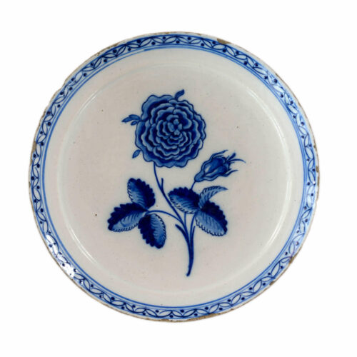 Blue And White Delftware Plate With Rose Stem