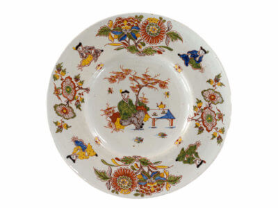 Polychrome Delftware Plate Chinoiserie Decor