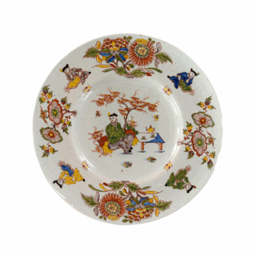 Polychrome Delftware Plate Chinoiserie Decor