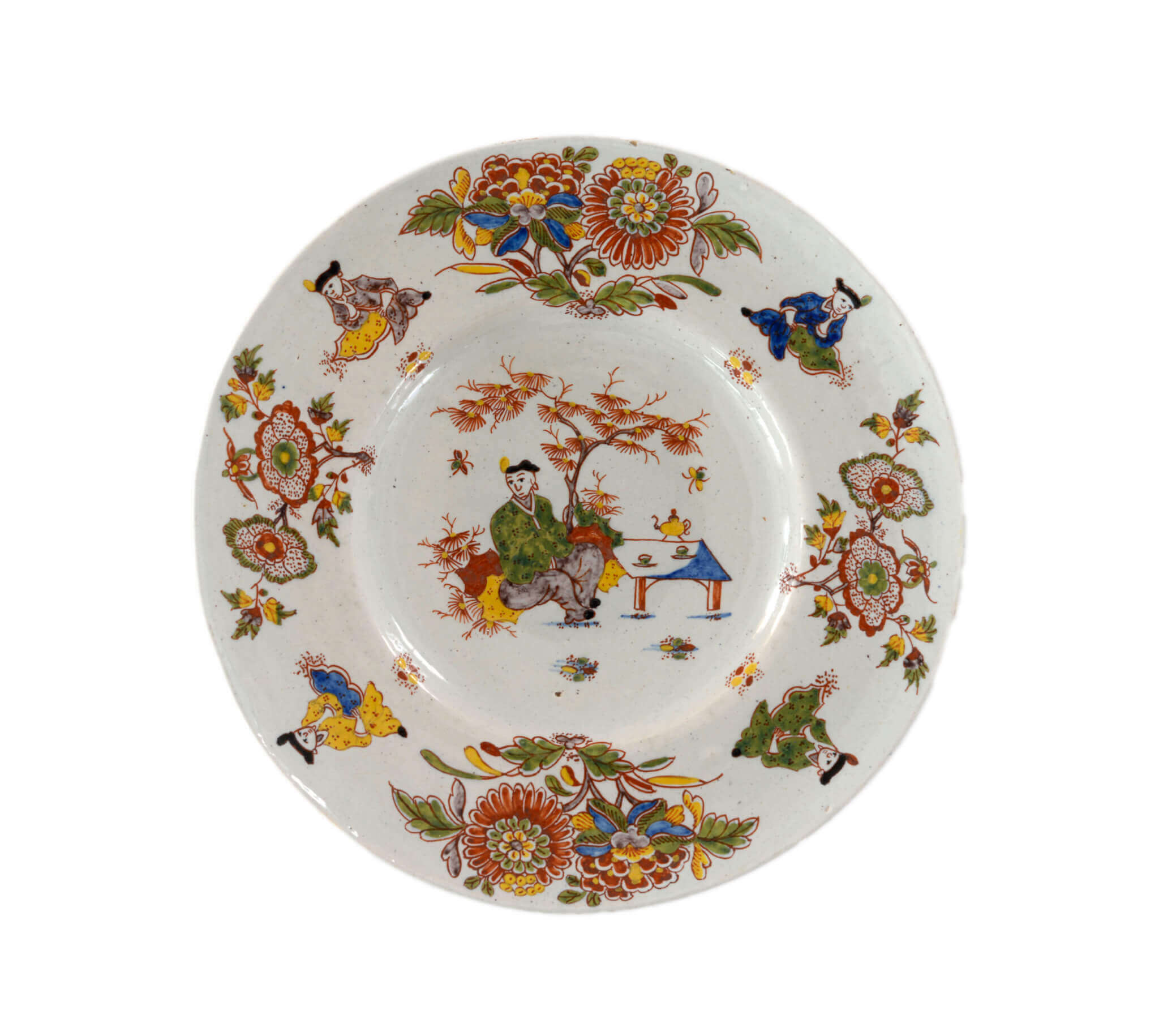 Polychrome Delftware plate chinoiserie decor Polychrome Delftware plate chinoiserie decor