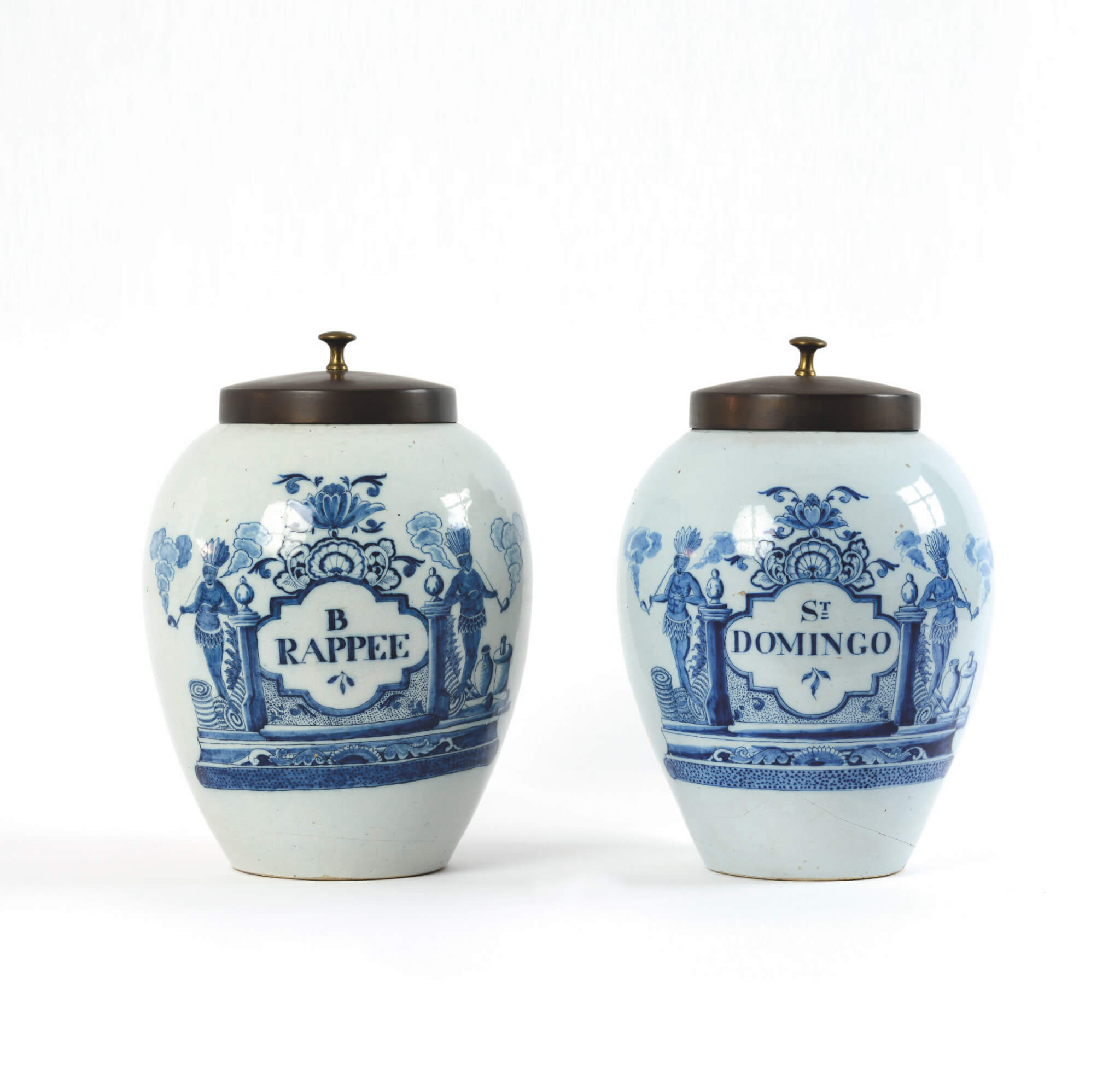 Blue and white Delftware tobacco jars Blue and white Delftware tobacco jars