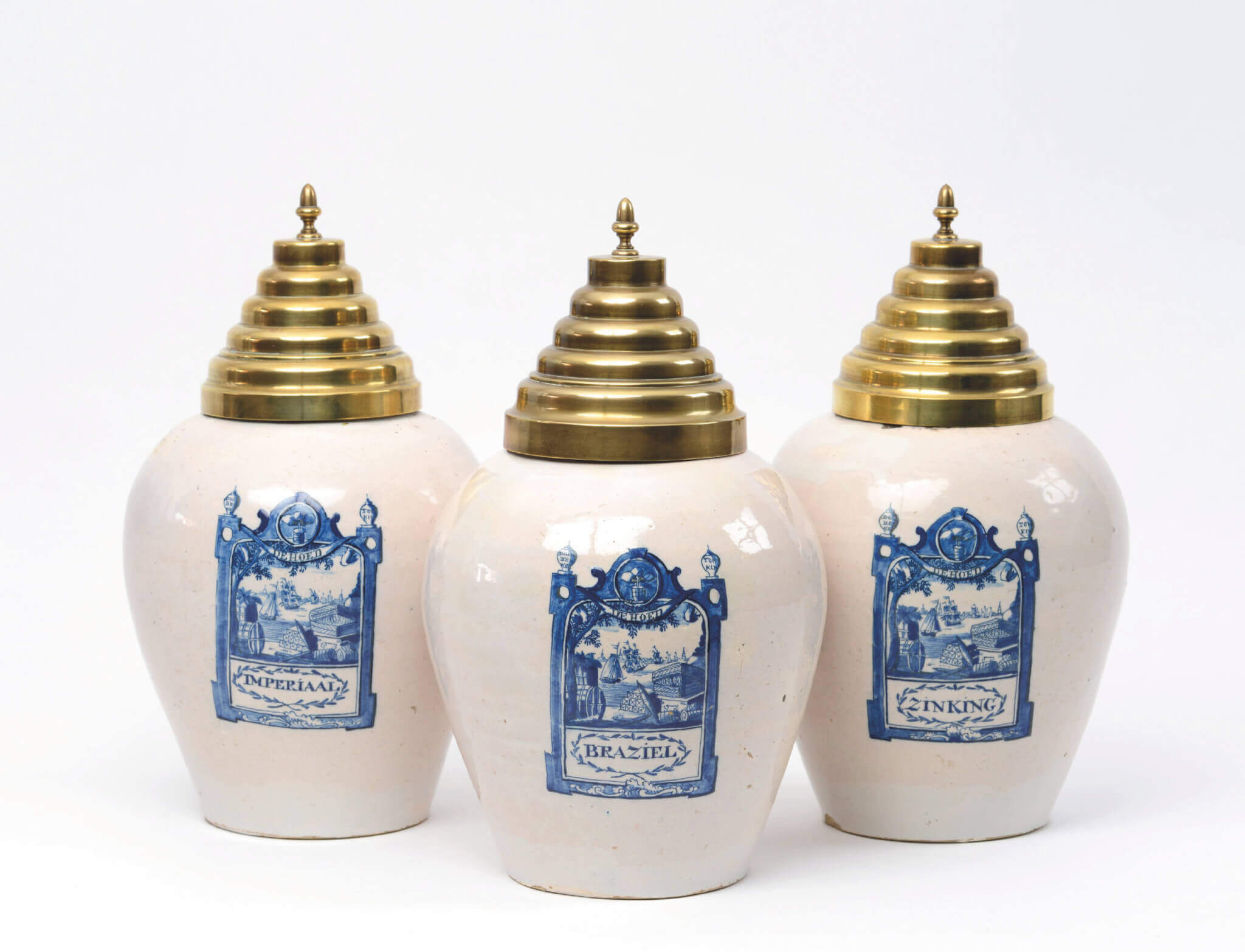 Blue and white Delftware tobacco jars