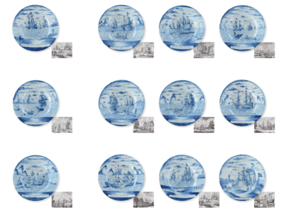 Blue And White Delftware Whaling Plates