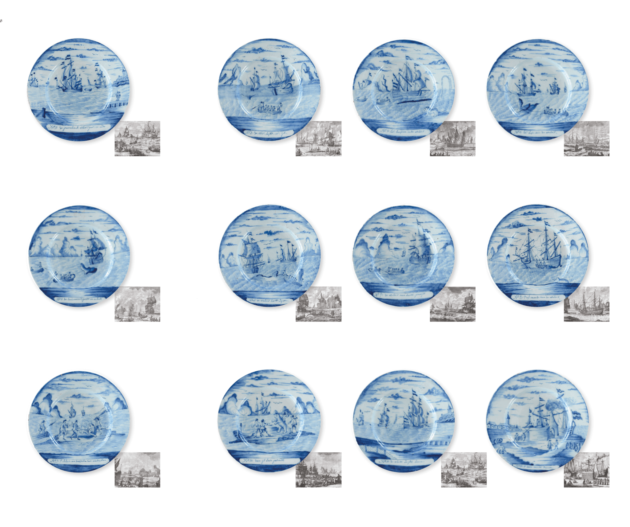 Blue and white Delftware whaling plates