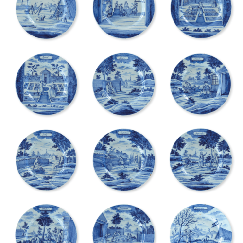 Blue And White Delftware Months Plates