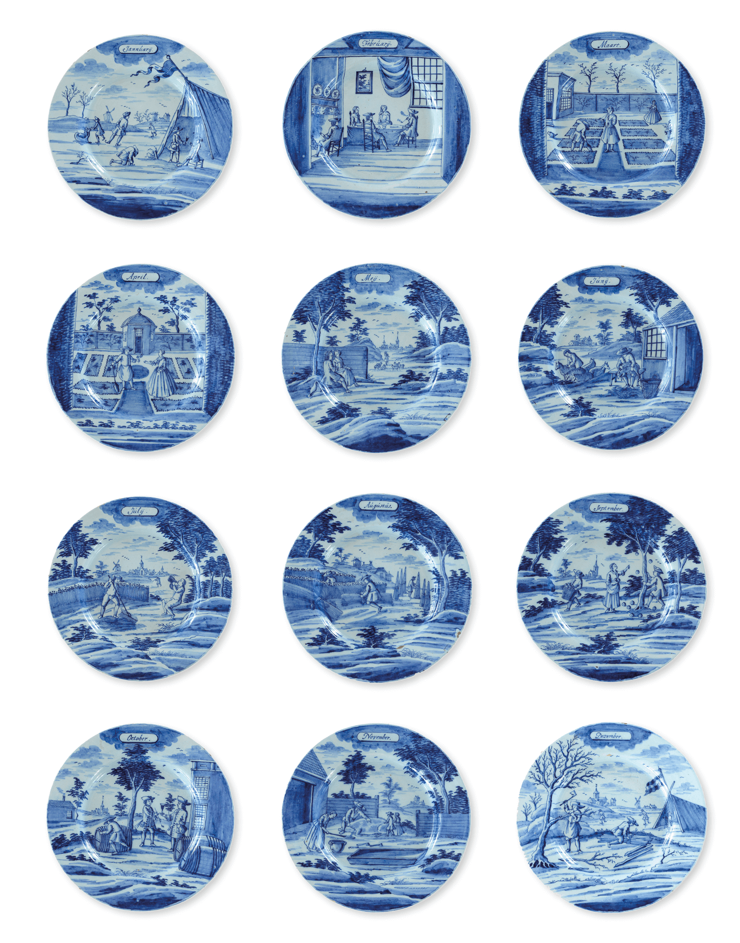 Blue and white Delftware months plates