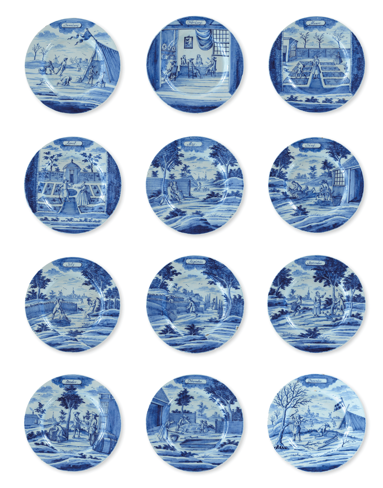 Blue and white Delftware months plates Blue and white Delftware months plates