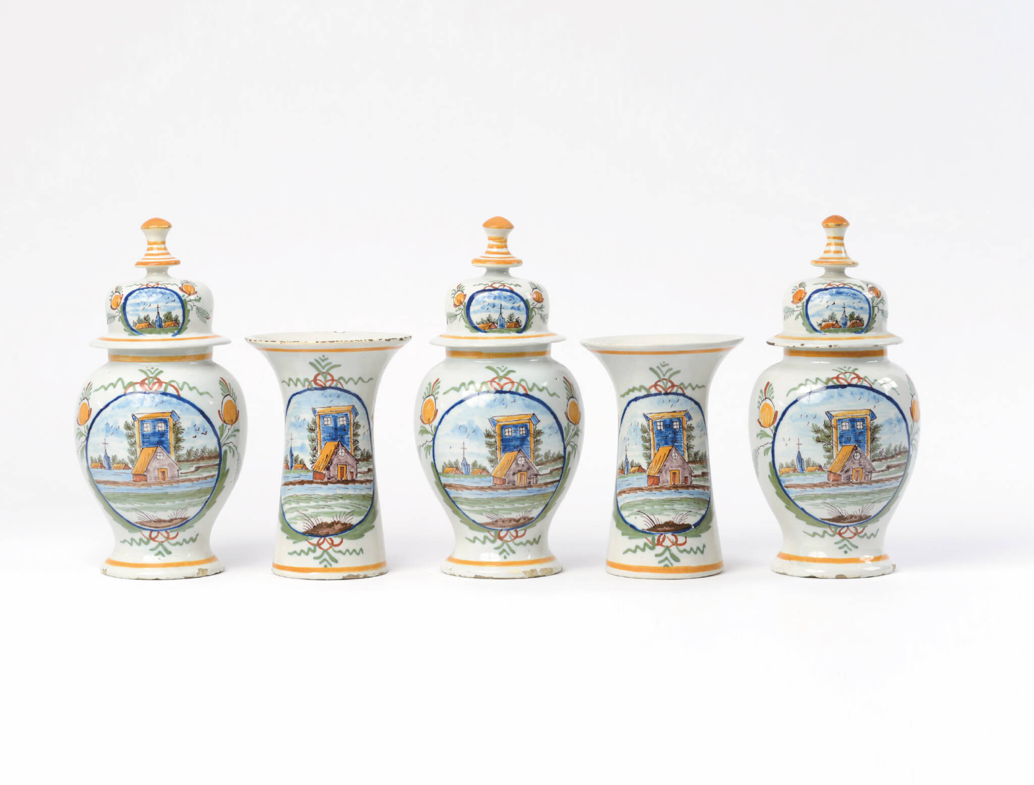 Polychrome Delftware garniture Polychrome Delftware garniture