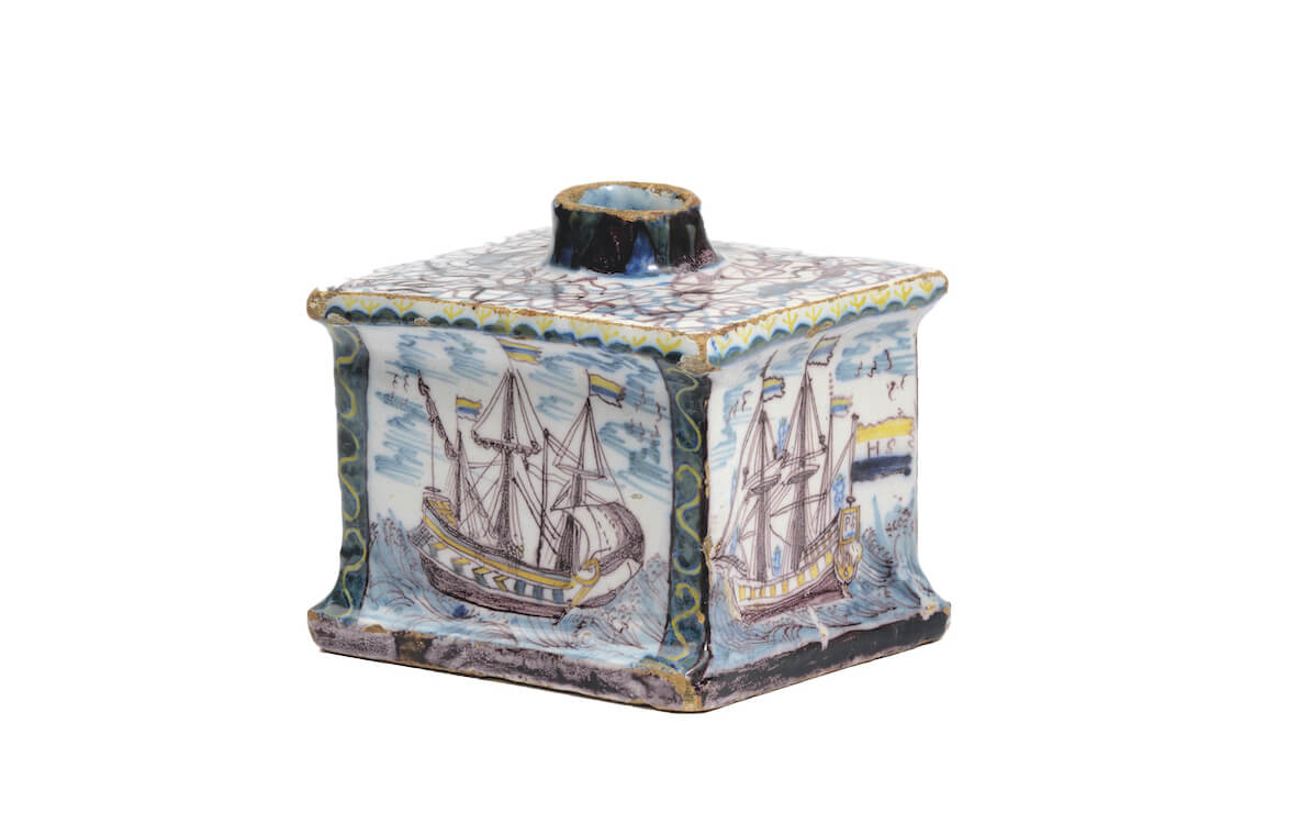 Polychrome tea canister galleon