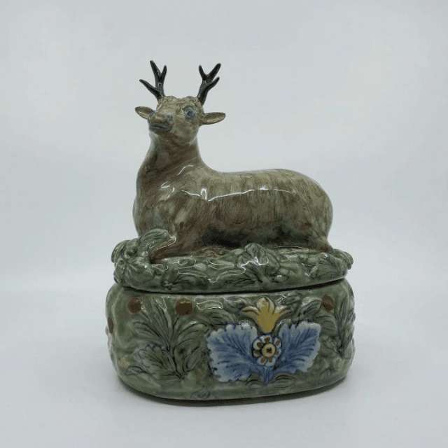 Polychrome Delftware butter tubs stags
