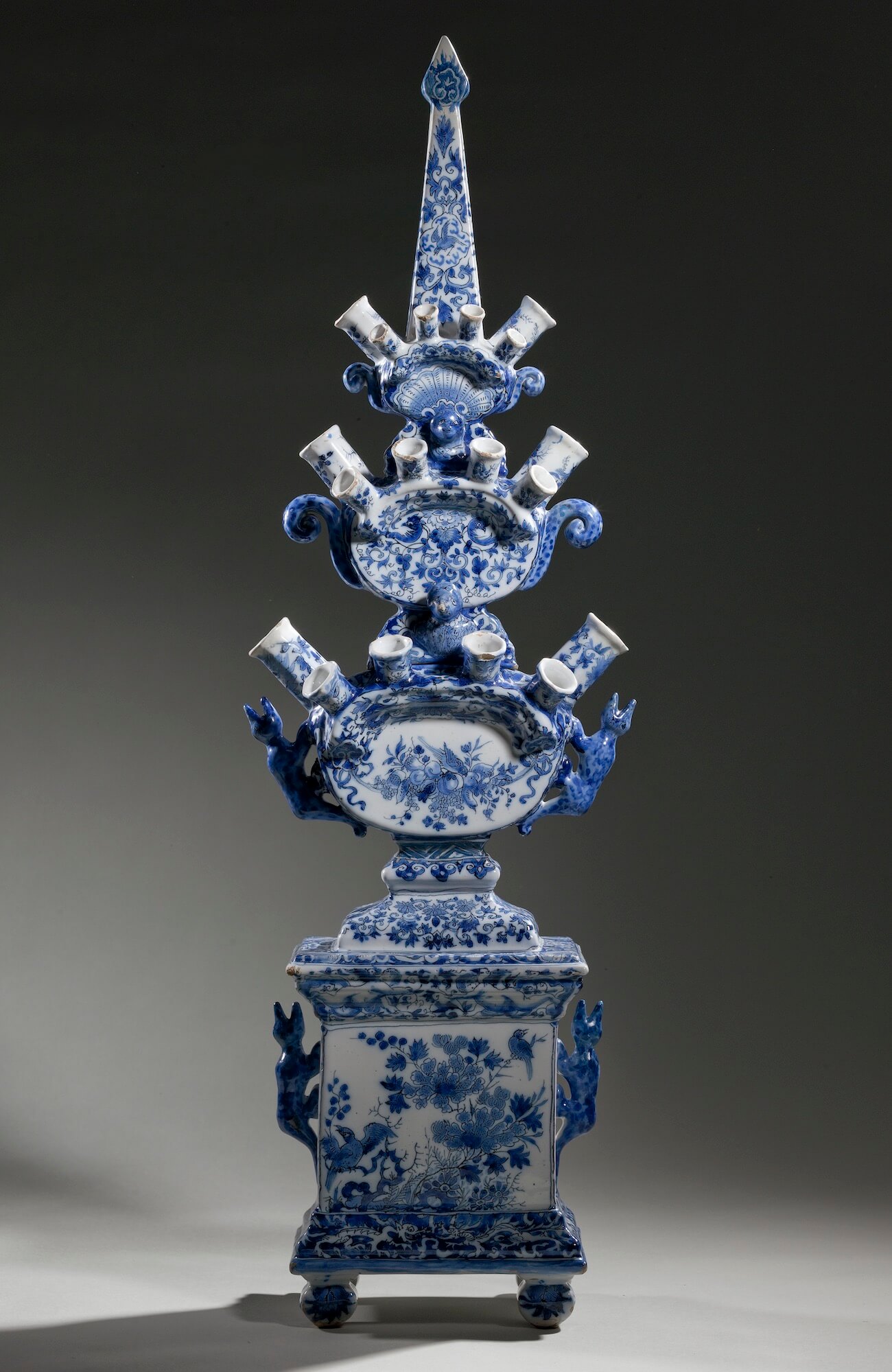 Blue and white Delftware flower vase collection Amsterdam Museum