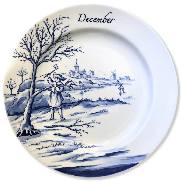 Blue And White Modern Delftware Plate Man Cutting A Branch