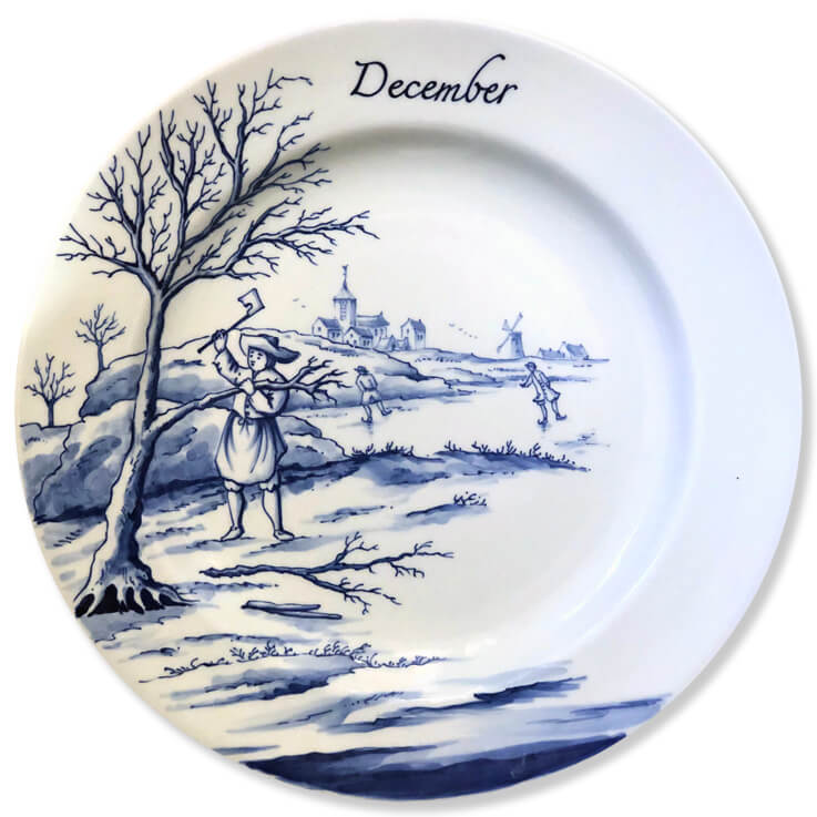 Blue and white modern Delftware plate man cutting a branch