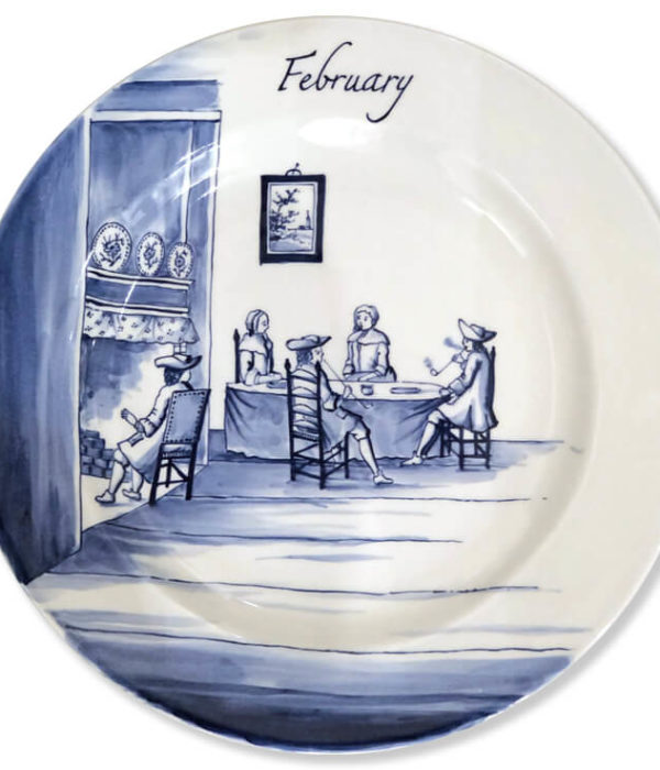 Blue and white modern Delftware plate cosy interior