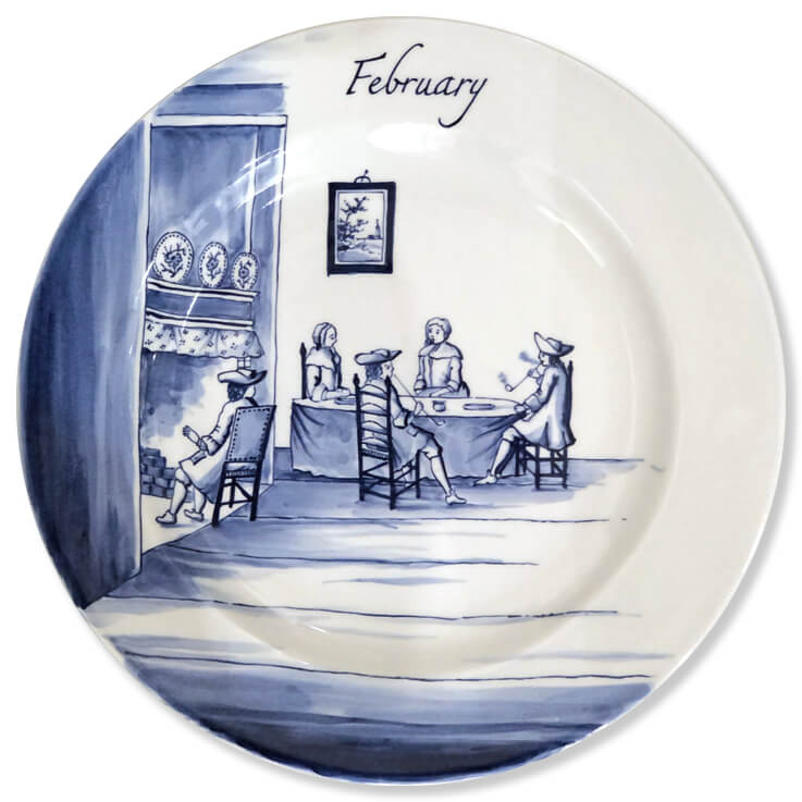 Blue and white modern Delftware plate cosy interior